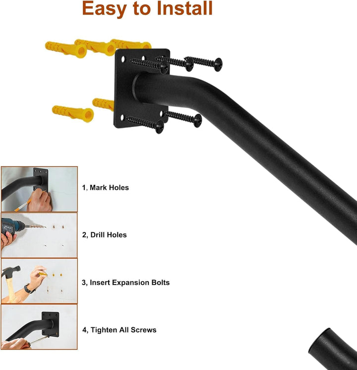 VANROUG 2 Stück Schwarze Übergangshandläufe Handläufe für Outdoor-Stufen, Fit 1 oder 2 Stufen Outdoo