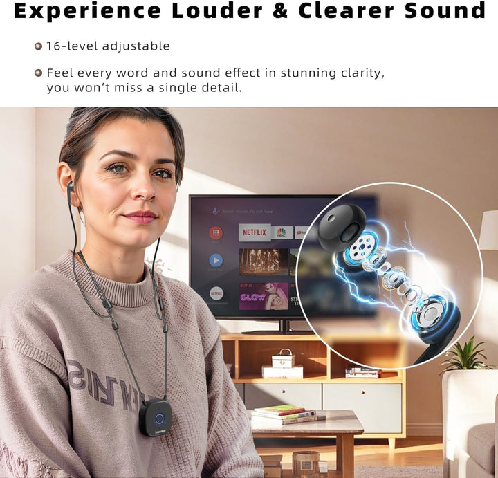 Holdsound HSD100 TV Kopfhörer Kabellos Senioren, Funkkopfhörer Kabellos für TV mit USB-Sender, Nacke