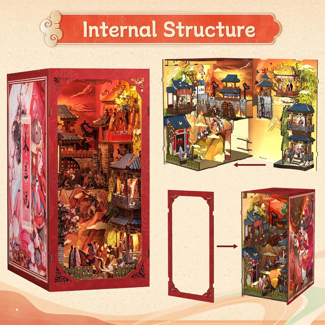 CUTEBEE Book Nook Kit - DIY Puppenhaus Miniatur Haus Selber Baue Bausatz mit Staubschutzhülle und LE