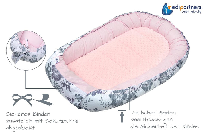 Medi Partners Babynest Nestchen Baby Set für Neugeborene - 100x60x15 Kuschelnest 5 teilig tragbar Ne