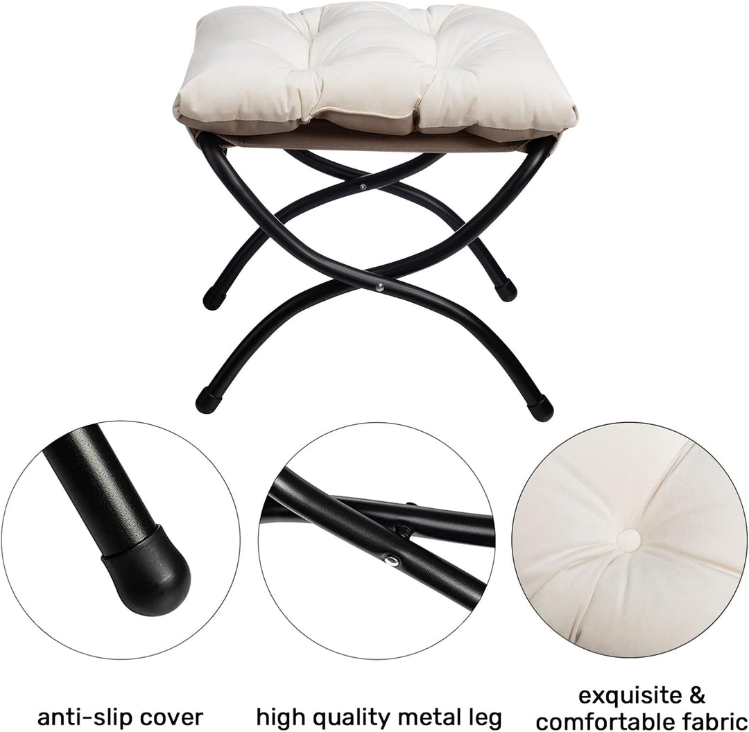 HollyHOME Fusshocker Fussstütze Klapphocker, Faltbar Sitzhocker mit Metallbeinen, Abnehmbar Gepolste