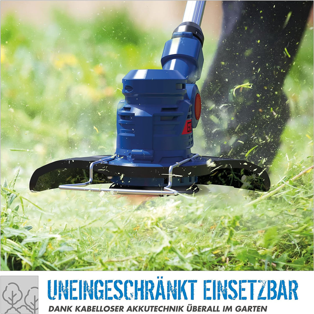 Güde 58598 Akku Rasentrimmer RT 18-201-05 (Inkl. 20 Ersatzmesser, 180° drehbarer Trimmerkopf, 2,0Ah