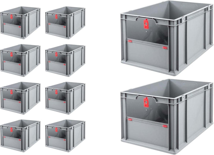 SparSet 10x Eurobox NextGen Insight Cover | HxBxT 32x40x60 | 65 Liter | Hoch/Rot | Eurobehälter, Tra