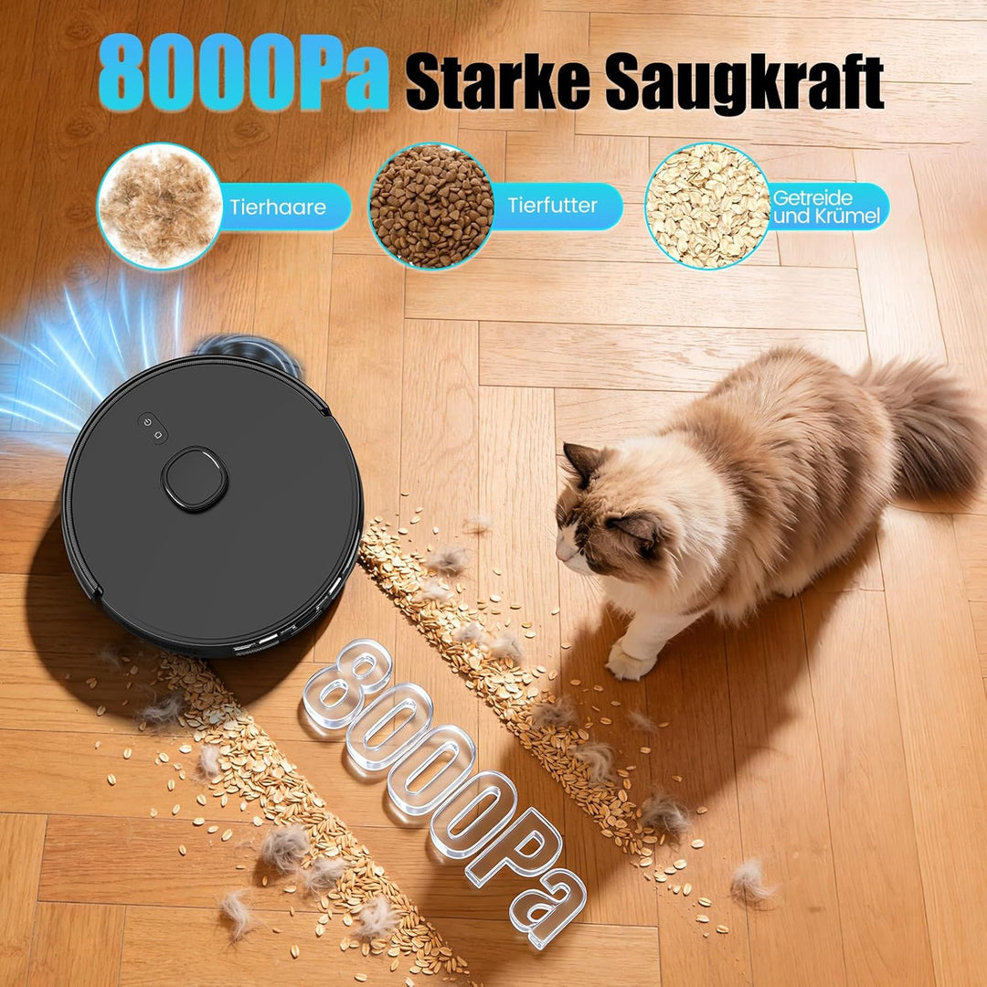 E10+ Saugroboter mit Wischfunktion, Staubsauger Roboter mit Absaugstation 3.5L, 8000Pa Saugkraft, Li