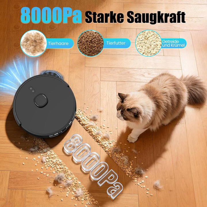 E10+ Saugroboter mit Wischfunktion, Staubsauger Roboter mit Absaugstation 3.5L, 8000Pa Saugkraft, Li