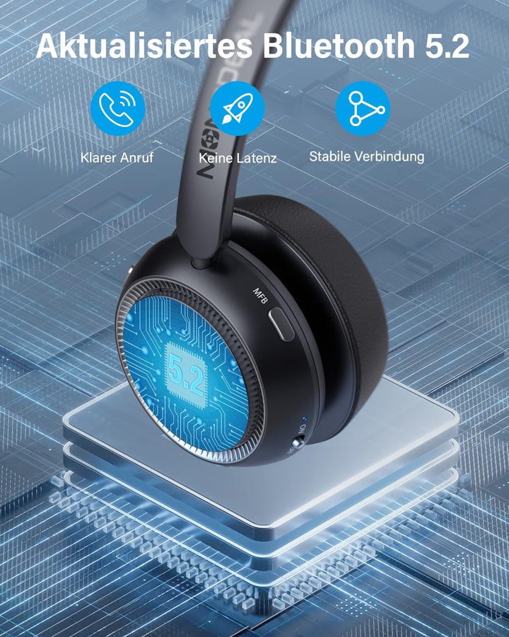 MONODEAL Bluetooth Headset mit Mikrofon, Wireless Headset mit Stummschalttaste, 65 Stunden Anrufe, H