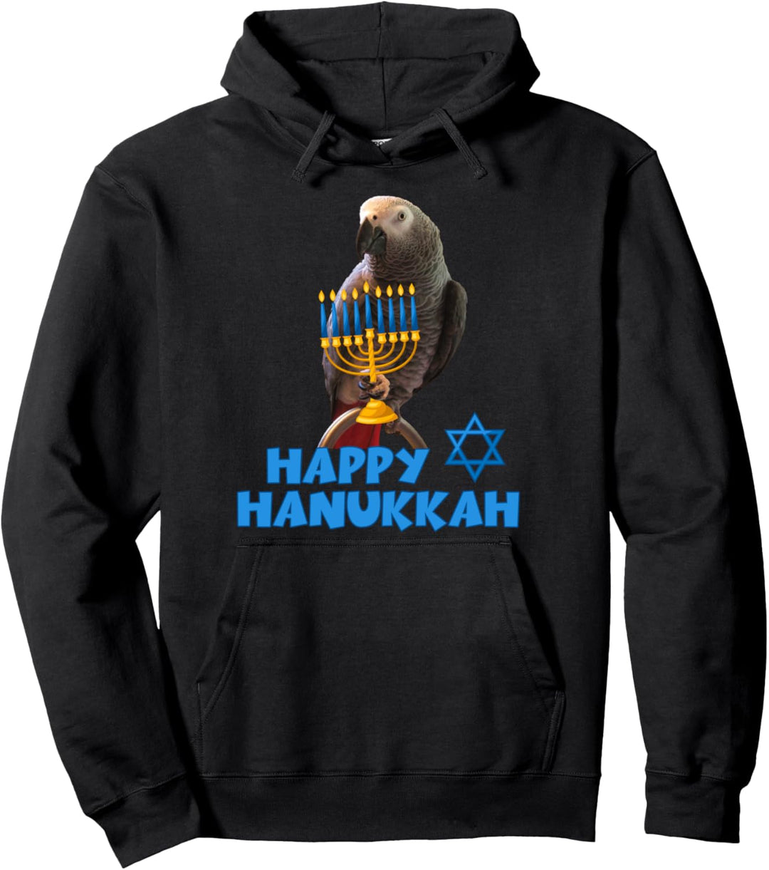 Afrikanischer Graupapagei Fröhliches Chanukka-Menorah Pullover Hoodie