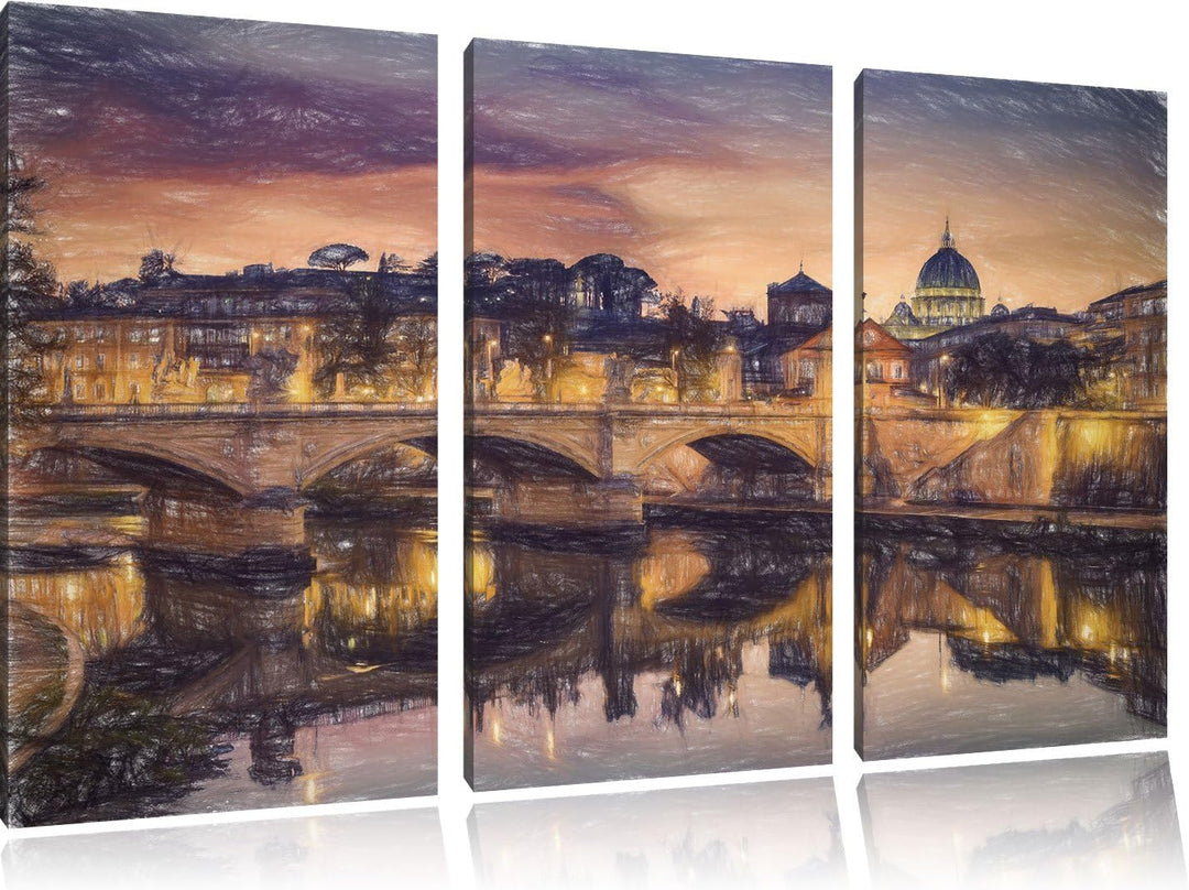 Pixxprint Rom Kathedrale St. Peter als Leinwandbild/Grösse: 3 Teilig (120x80 cm) cm/Wandbild/Kunstdr