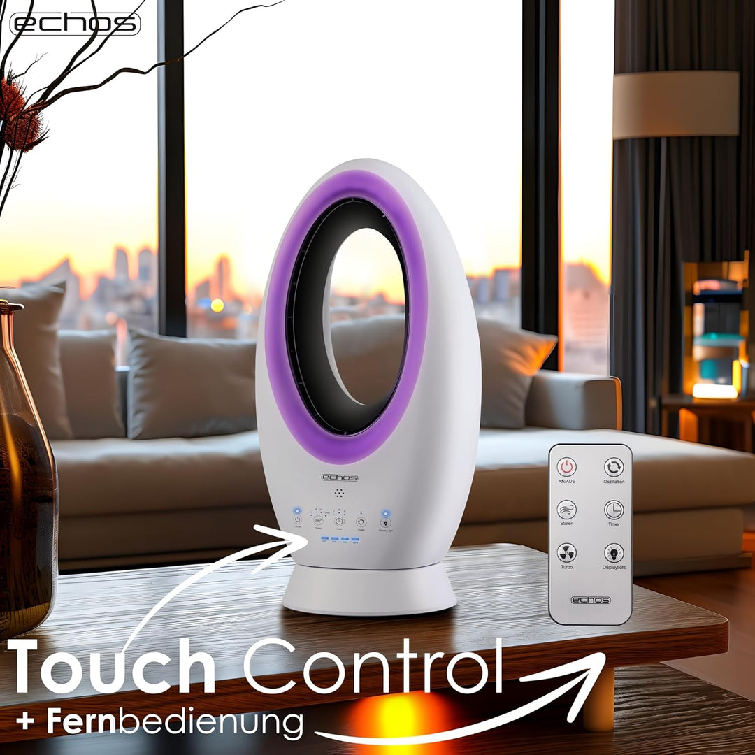 Echos®- 2-in-1 Design Akku Turmventilator Standventilator mit Fernbedienung kabellos - Akku- oder St