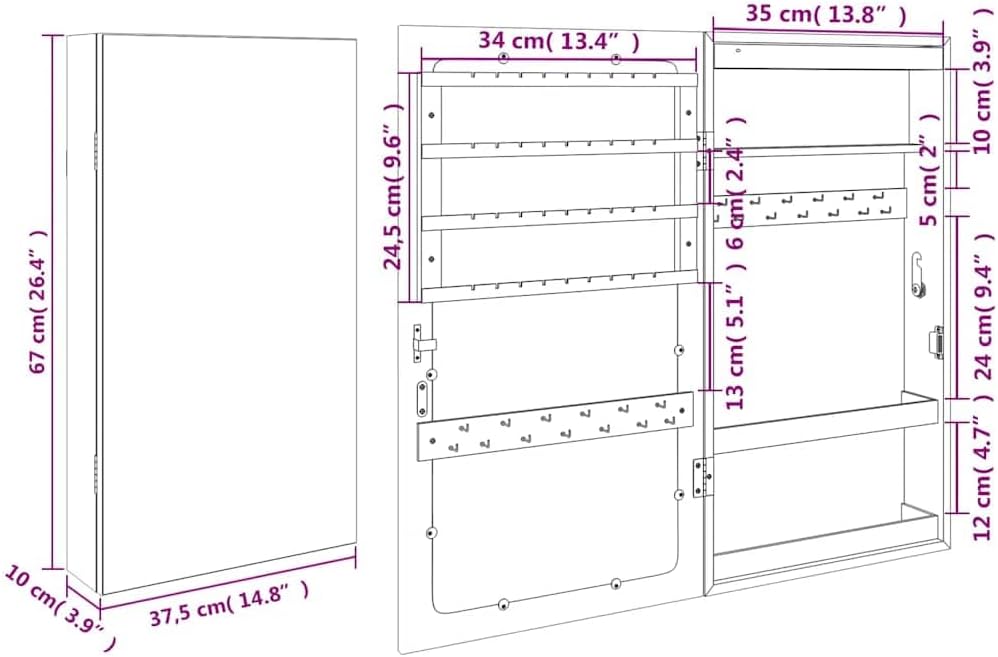 vidaXL Spiegel-Schmuckschrank mit LED-Beleuchtung Wandmontage Weiss, Weiss