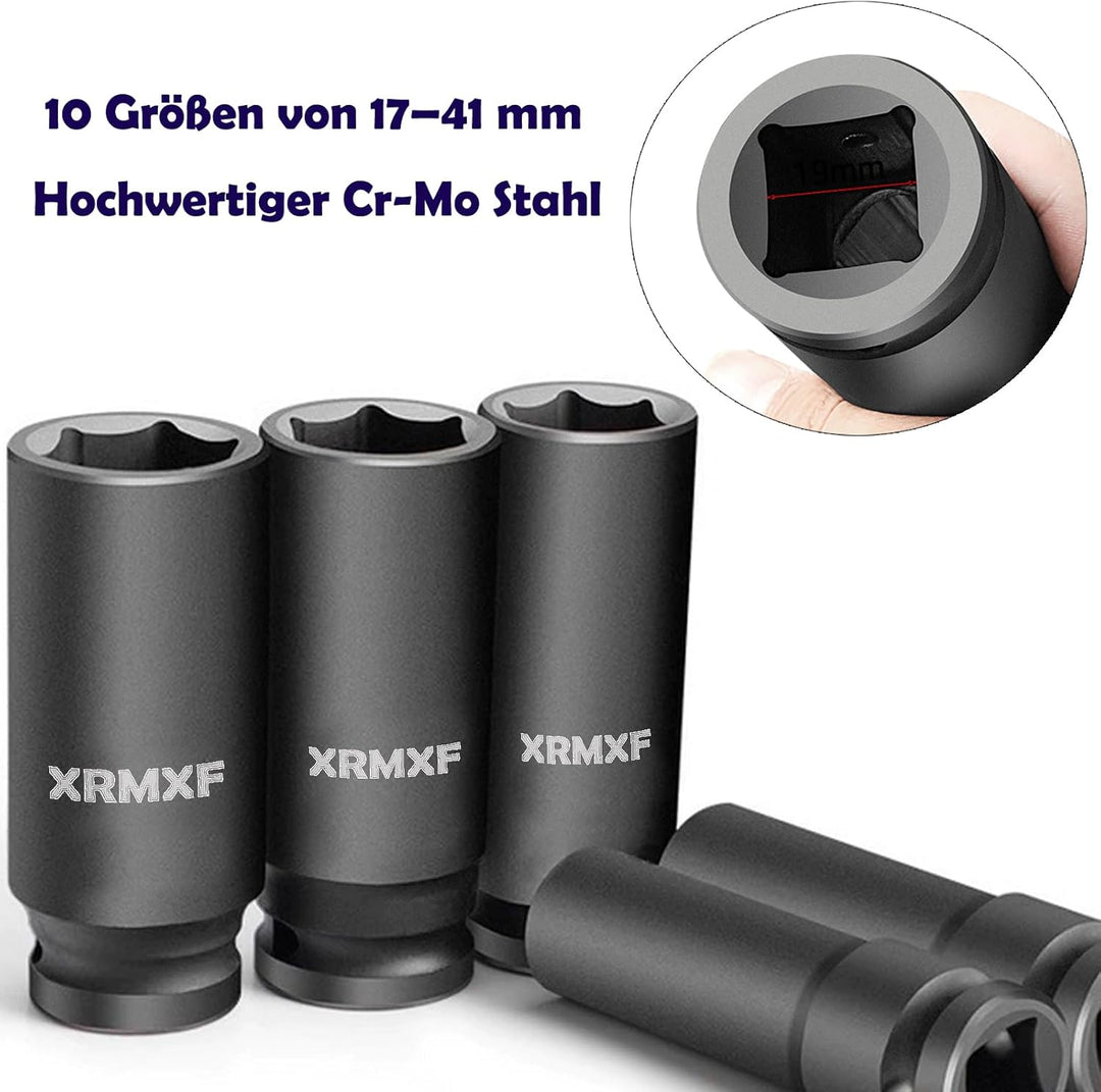 10tlg. Schlagschrauber-Nüsse 17-41mm Sechskant Nüsse -Metric 3/4" Kraft-Steckschlüssel-Einsatz Set (