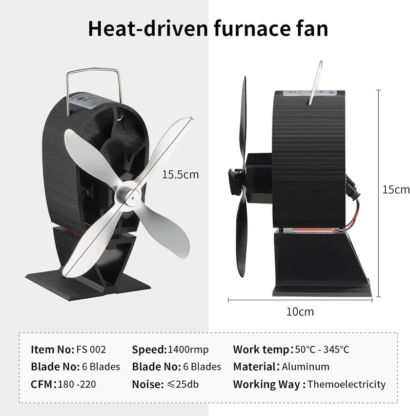 WuYan Ofenventilator, des Walmodells 4 Blättern,ohne Strom Umweltfreundlich für Kaminofen Holzbrenne