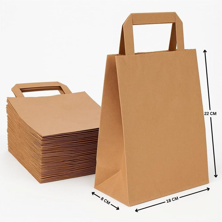 Commerline Papiertragetaschen 18+8x22cm 250 Stück | Braun Papiertüten | Kraftpapier Tüten mit Henkel