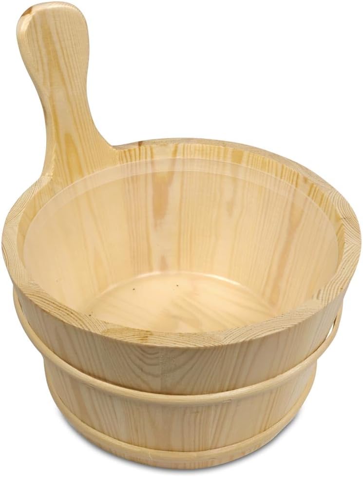 Sauna Kübel 4 L aus Birkenholz mit Kunststoffeinsatz - Traditioneller Saunaeimer Ø 25,5 cm mit Holzr