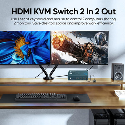 USB3.0 KVM Switch 2 PC 2 Monitore, Steetek 4K@60Hz HDMI 2 PC 2 Monitor Switch, HDMI 2.0, HDCP2.2 KVM