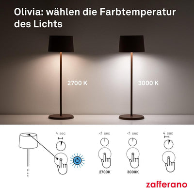 Zafferano - Olivia Pro Kabellose LED-Tischleuchte aus Aluminium, dimmbar, IP65-Schutz, Indoor/Outdoo