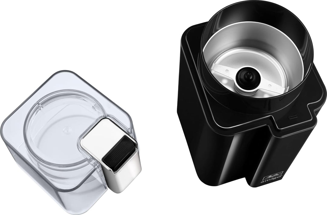 Melitta Amigo Kaffeemühle – Elektrische Kaffeemühle mit Schlagmesser aus Edelstahl für bis zu 60g Ka