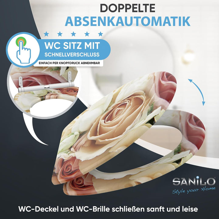 Sanilo WC Sitz mit Absenkautomatik, hochwertiger Toilettendeckel, einfache Montage, stabile Scharnie