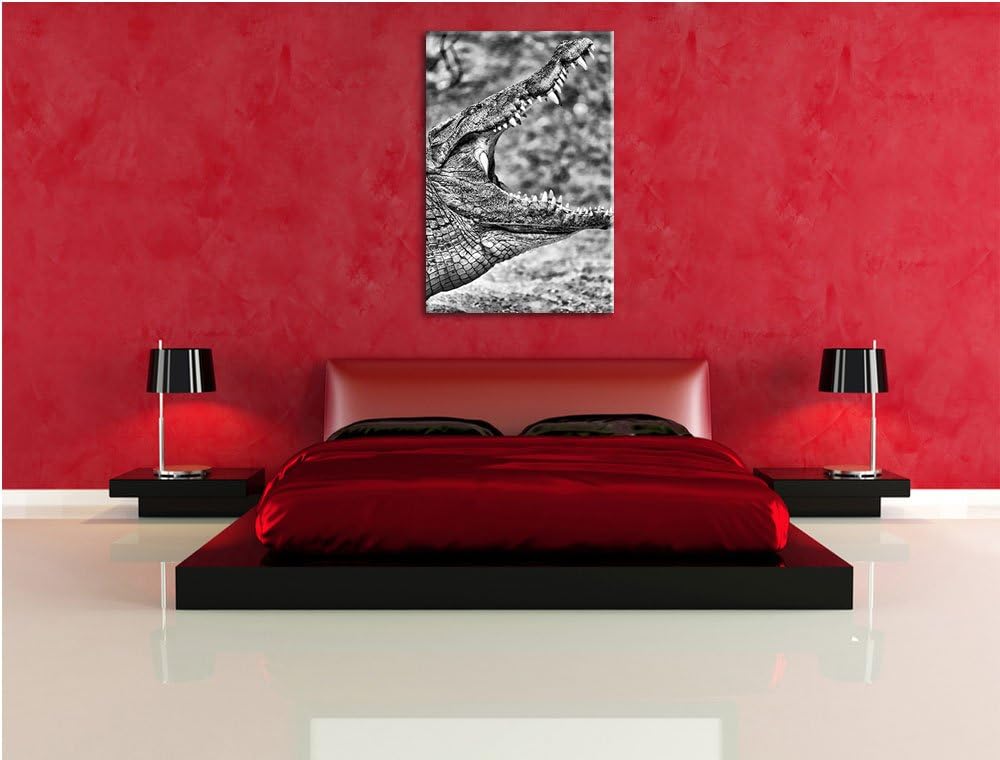 Pixxprint gewaltiges Krokodil als Leinwandbild/Grösse: 100x70 cm/Wandbild/Kunstdruck/fertig bespannt