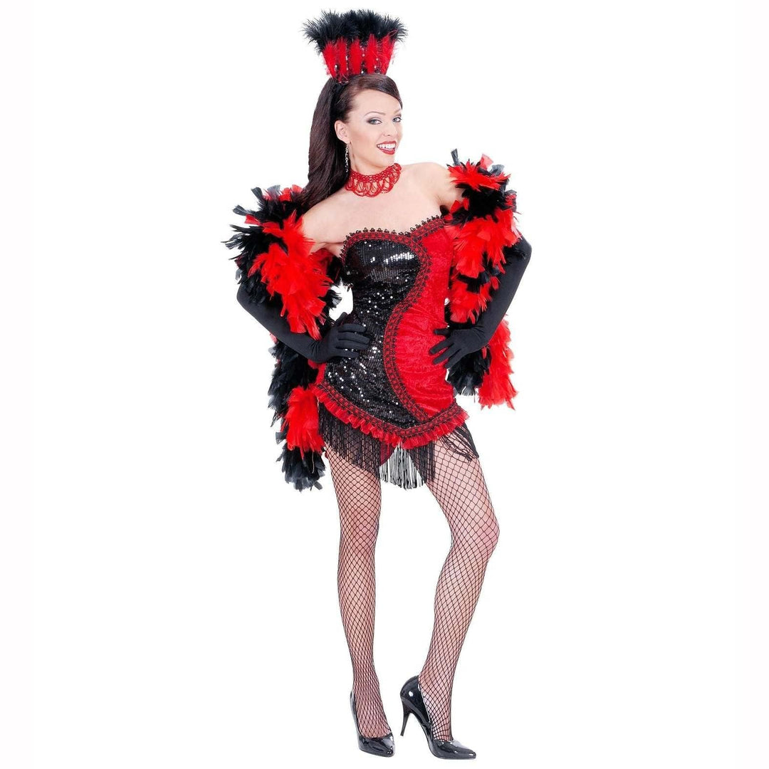 WIDMANN Vegas Showgirl-Kostüm für Damen, Grösse M, 38-40, für 70er Jahre, Schwarz/Rot
