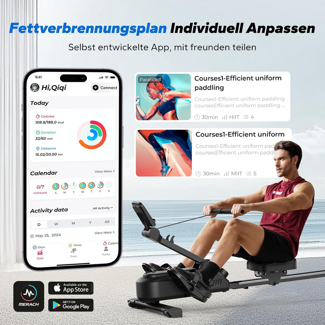 MERACH Rudergerät für zuhause mit Exklusiver Interaktiver APP-Karte und Spielen, Hai-ähnliches Ausse