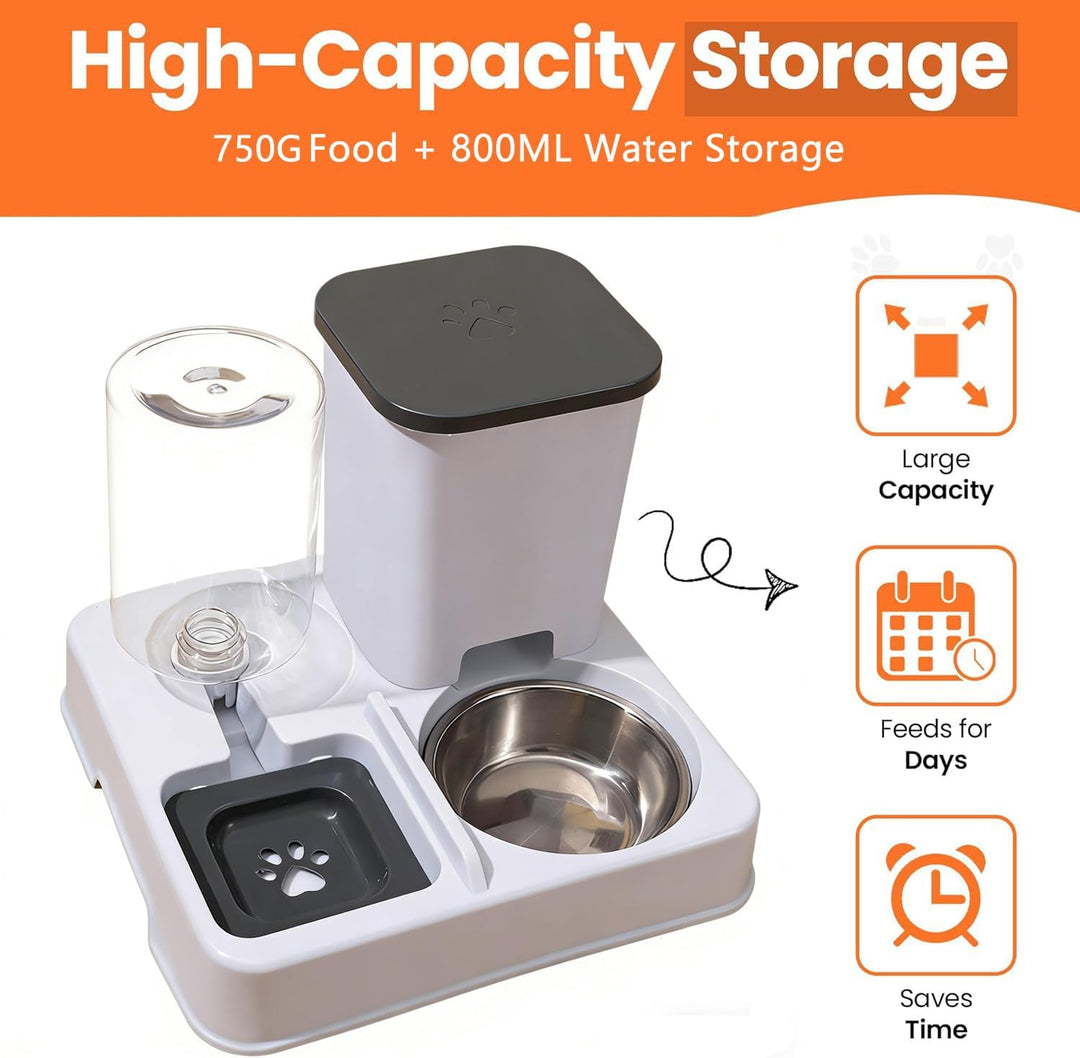 2-in-1 Automatischer Futter und Wasserspender für Haustiere, Abnehmbarer Futterstation, Katzenfutter