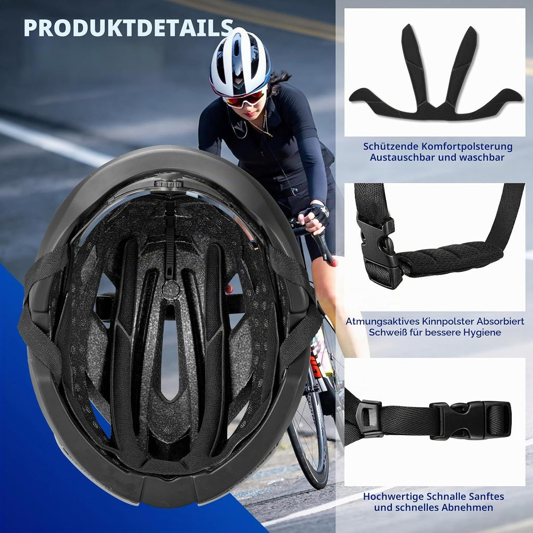 ROCKBROS Fahrradhelm Rennradhelm Leichter Radhelm M/L 55-61 cm Verstellbarer Allround-Helm Belüftung
