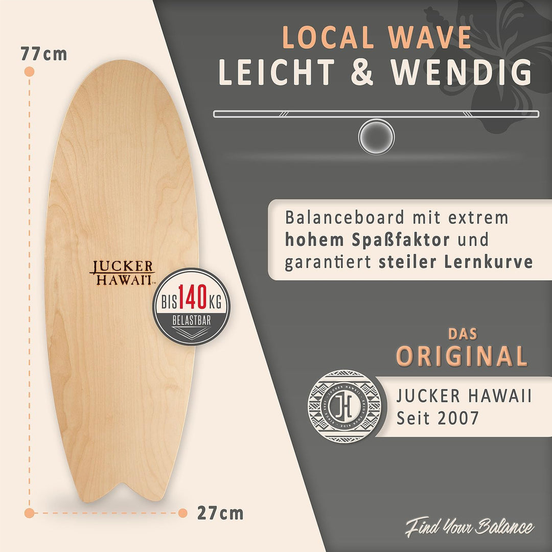 JUCKER HAWAII Balance Board Local Wave // Balanceboard & Indoor Surfboard // Trickboard aus Holz für