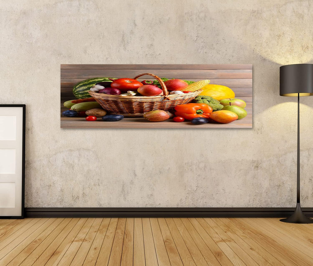 islandburner Bild auf Leinwand Korb Mit Bio Obst Und Gemüse Auf Holzuntergrund Bilder Wandbilder Pos
