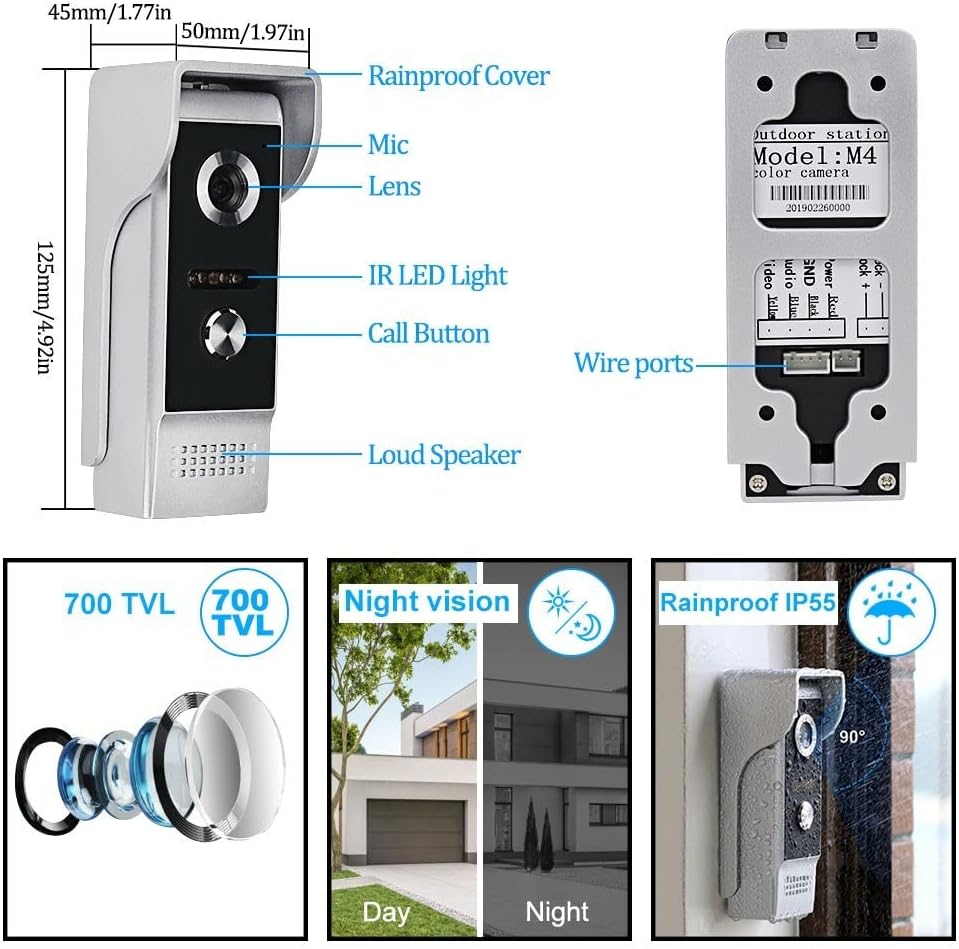 YiToo 7" Video Intercom verdrahtetes Home Video Tür Telefon Türklingel System EIN Innenmonitor mit E