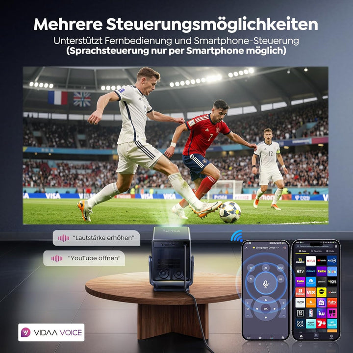 Beamer 4K [Schnellste VIDAA OS] Kompatibel mit Netflix & Dolby Audio, 1400ANSI 1080P Smart Beamer He