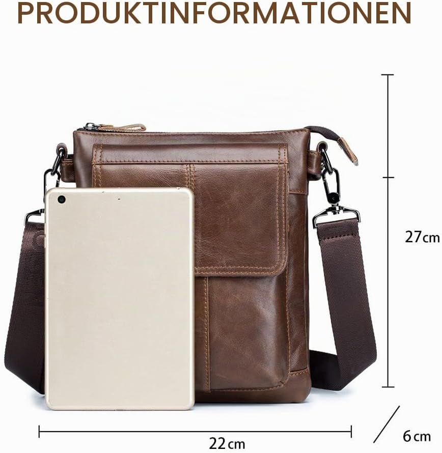 Herren Schultertaschen Geschäft Erste Schicht Rindsleder Beiläufig Crossbody Tasche DE470 Braun, Bra