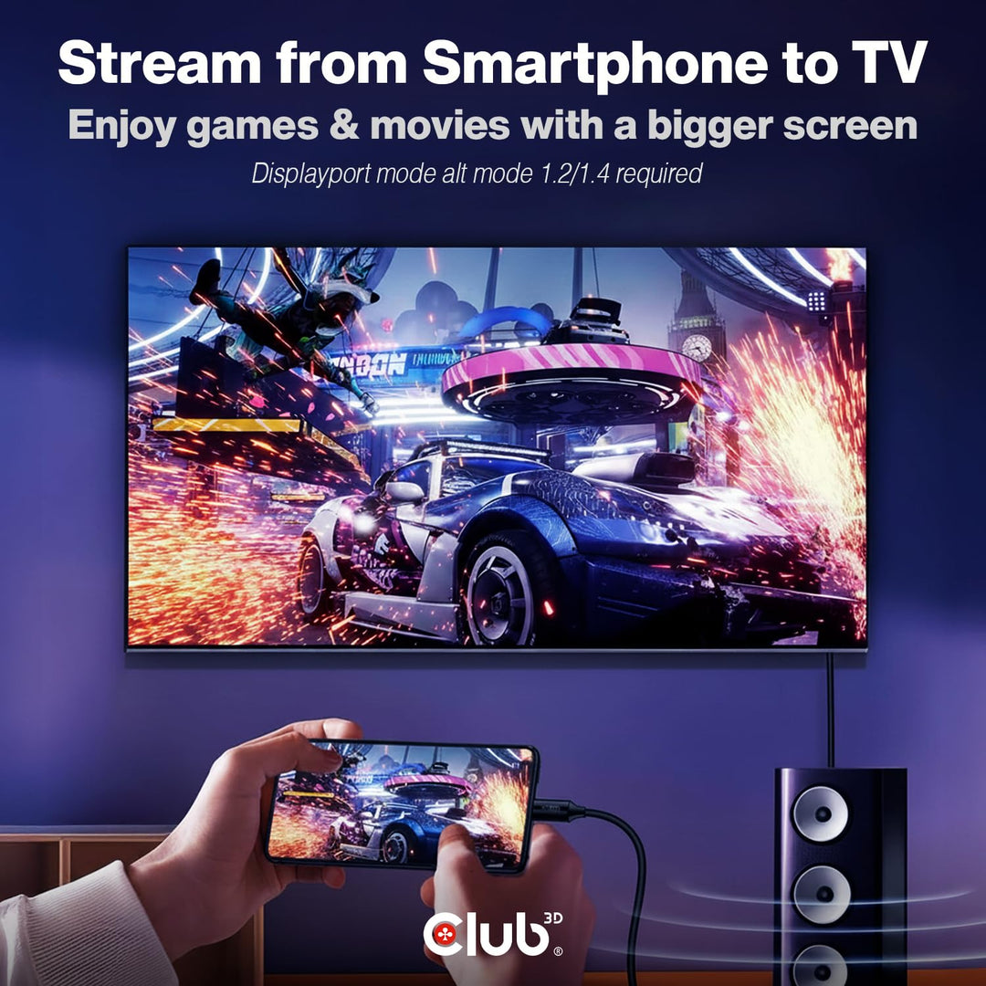 Club3D USB C auf DisplayPort Kabel 1.4 8K 60Hz, 4K 120Hz und Displayport auf USB C bidirektional, 1,