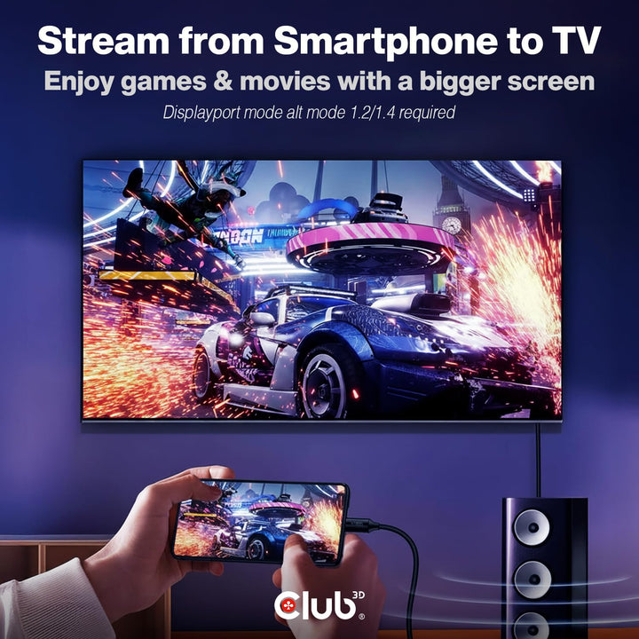 Club3D USB C auf DisplayPort Kabel 1.4 8K 60Hz, 4K 120Hz und Displayport auf USB C bidirektional, 1,