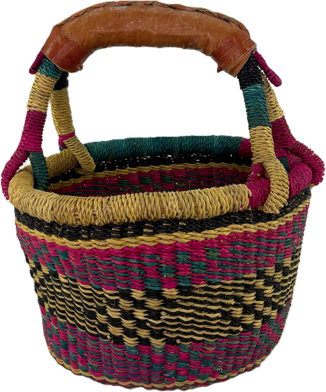 Kleiner Bolga Rundkorb Korb Original Afrika Ghana Einkaufskorb Ledergriff Fair Trade Ca : 20cm