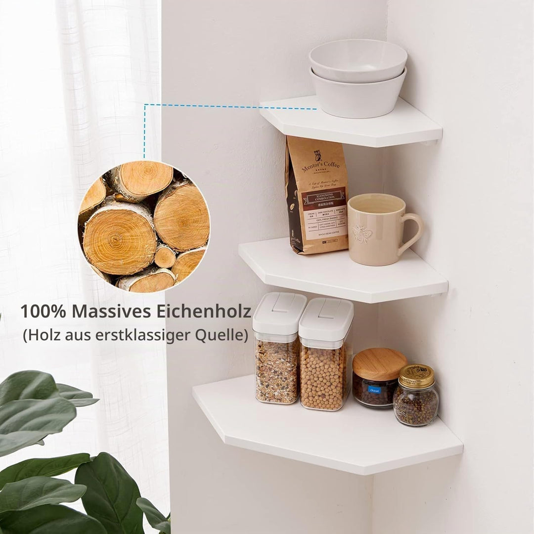 Eckregal Hängend, 2er-Set Eiche Massivholz Eckregal Wandregal Holz Vintage Landhausstil Regal für Sc