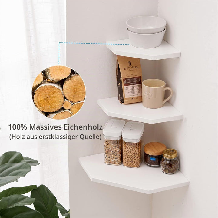 Eckregal Hängend, 2er-Set Eiche Massivholz Eckregal Wandregal Holz Vintage Landhausstil Regal für Sc