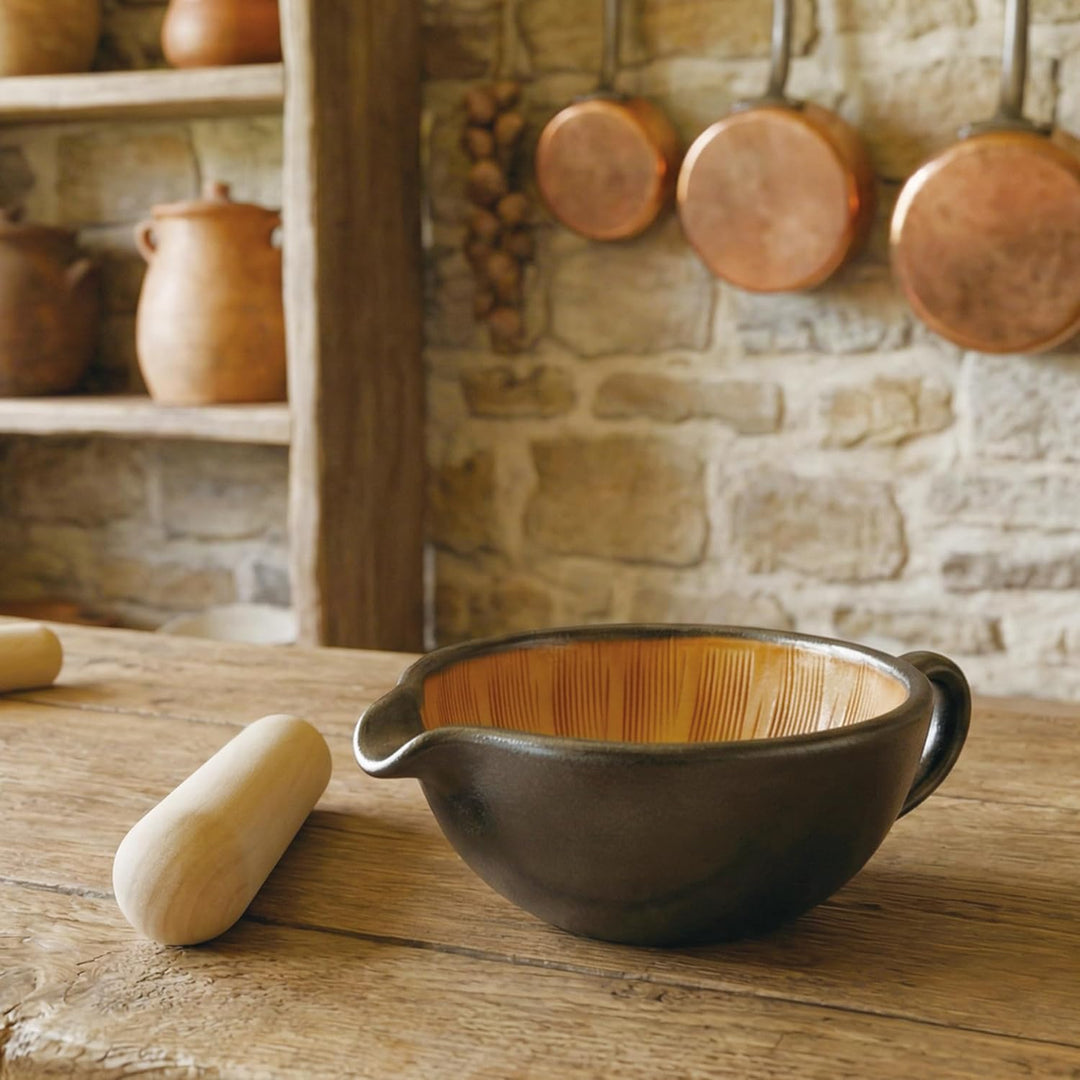 SASUGA Japanisches Suribachi Mörser- &amp; Stössel-Set – Traditionelle Keramik-Reibschale mit Holzstösse