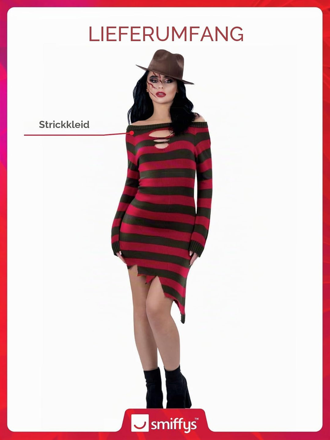 Smiffys A Nightmare On Elm Street Freddy Krueger Strickkleid Erwachsenenkostüm Offiziell lizenzierte