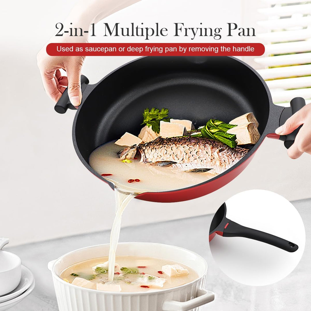 pfanne 32cm mit deckel, 2-In-1 Antihaft Bratpfanne Hoher Rand, Grosse Aluminium Kochpfanne, PTFE & P