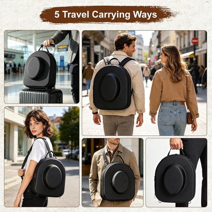Qivine Hut Boxen Aufbewahrung mit Griff, Schwarz Hutschachtel Rund mit Deckel, Tragbare Hutkoffer Hu