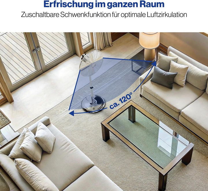 ProfiCare Standventilator leise PC-VL 3064 MS oszillierender Fan, Metall-Stand-Ventilator Ø ca. 40cm