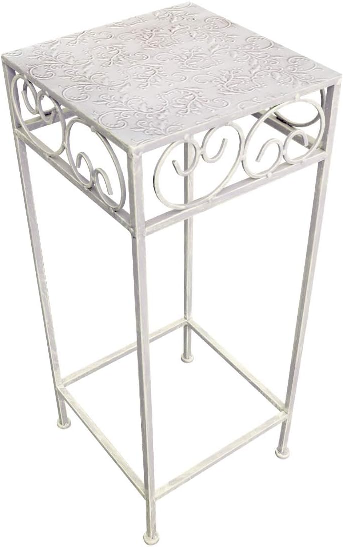 PrimoLiving Metall Blumenhocker/Beistelltisch antikweiss eckig Gr. L (P-791), Gr. L (P-791)