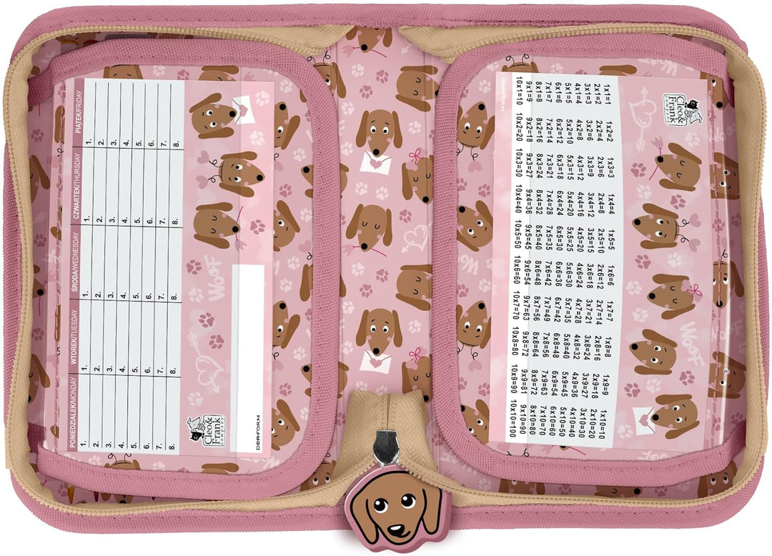 Hund Welpen Hündchen, Federtasche Federmappe, 24 tlg. gefüllt für Kinder Jungen Mädchen, rosa, 21 x