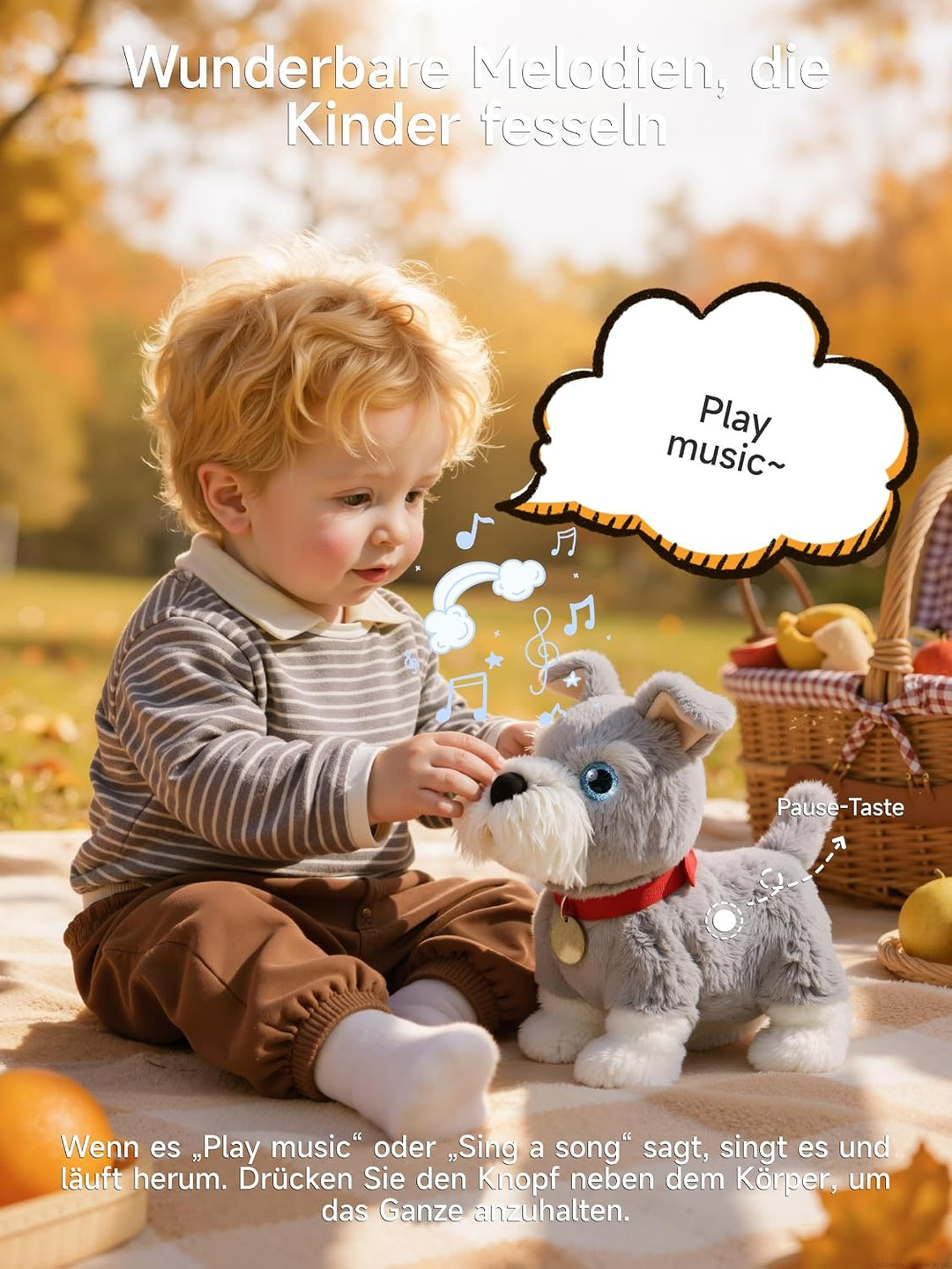 TUMAMA KIDS Interaktives Hund Spielzeug Kinder 6 Musik, Laufender Hund mit Schallsteuerung der Läuft