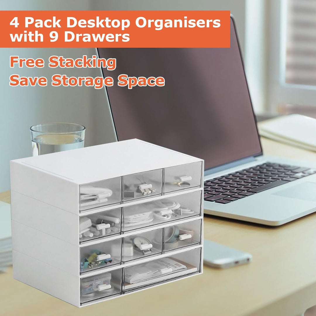 MUXHEL Stapelbarer Schreibtisch-Organizer mit 9 Schubladen, 4-tier Aufbewahrungsbox Kunststoff, Schu