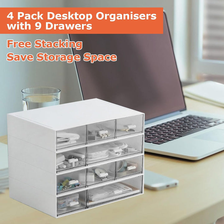 MUXHEL Stapelbarer Schreibtisch-Organizer mit 9 Schubladen, 4-tier Aufbewahrungsbox Kunststoff, Schu