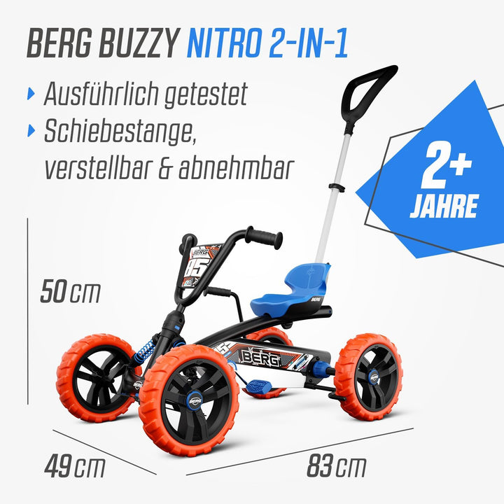BERG Pedal-Gokart Buzzy 2-in-1 inkl. Schubstange | Gokart mit Freilauf | Tretfahrzeug für Kinder ab