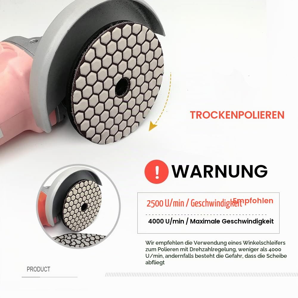 SHDIATOOL Diamant Polierscheibe Trockene Diamant Polier Auflagen 7 Stk. Durchmesser 4 Zoll/100mm Mis