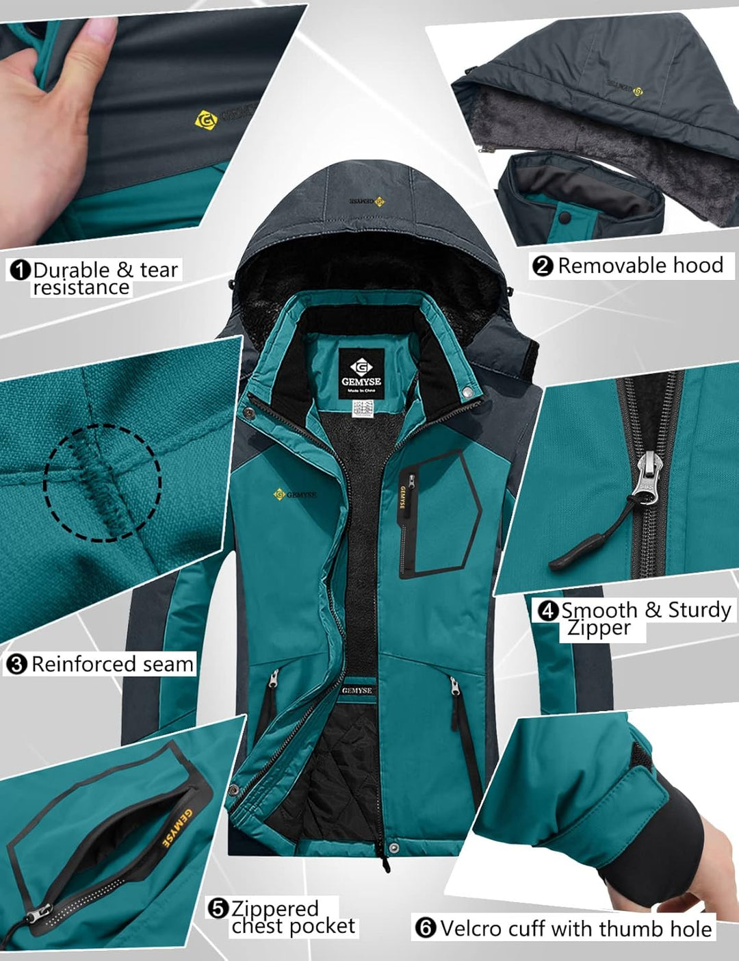 GEMYSE Damen Skijacke Wasserdicht Winddicht Regenjacke Wanderjacke Hardshelljacke mit Kapuze für den